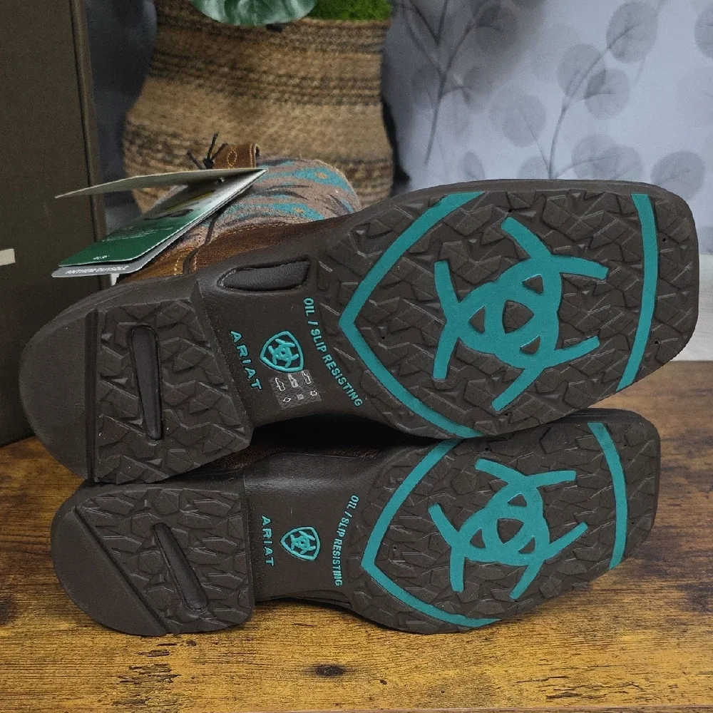 Ariat Anthem Shortie Savanna Western Boot Dry Taupe Turquoise Aztec - Size 7 - Picture 9 of 14